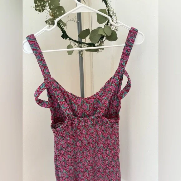Free People Intimately Juniper Floral Mini Dress Smocked Bodycon Pink Sz Small - Picture 7 of 14